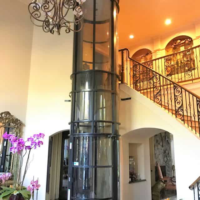 pve glass elevator installed in a 2-story home in bellaire tx