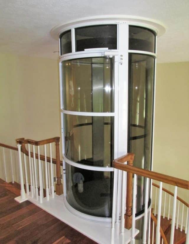 upper landing of a pve 52 home elevator for wheelchair using pneumatic vacuum technology