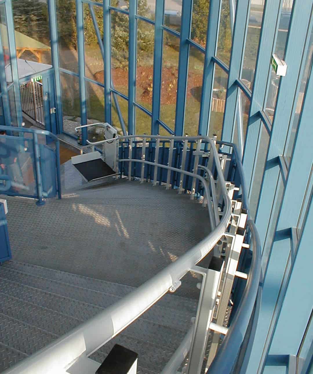 commercial inclined platform lift on curved stairs