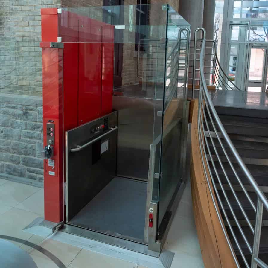 exterior vertical platform lift with custom colors